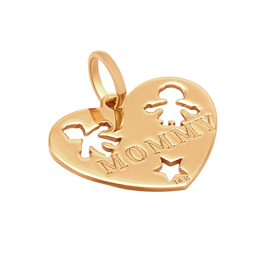 10k Pure Solid Yellow Gold Son Daughter Mommy Family Heart Star Charm Pendant