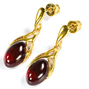 925 Solid Gold Plated Sterling Silver Red Amber Designer Nice Celtic Earrings