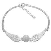 925 Solid Pure Sterling Silver Angel Wings Ball Curb Chain Bracelet 8 Inches
