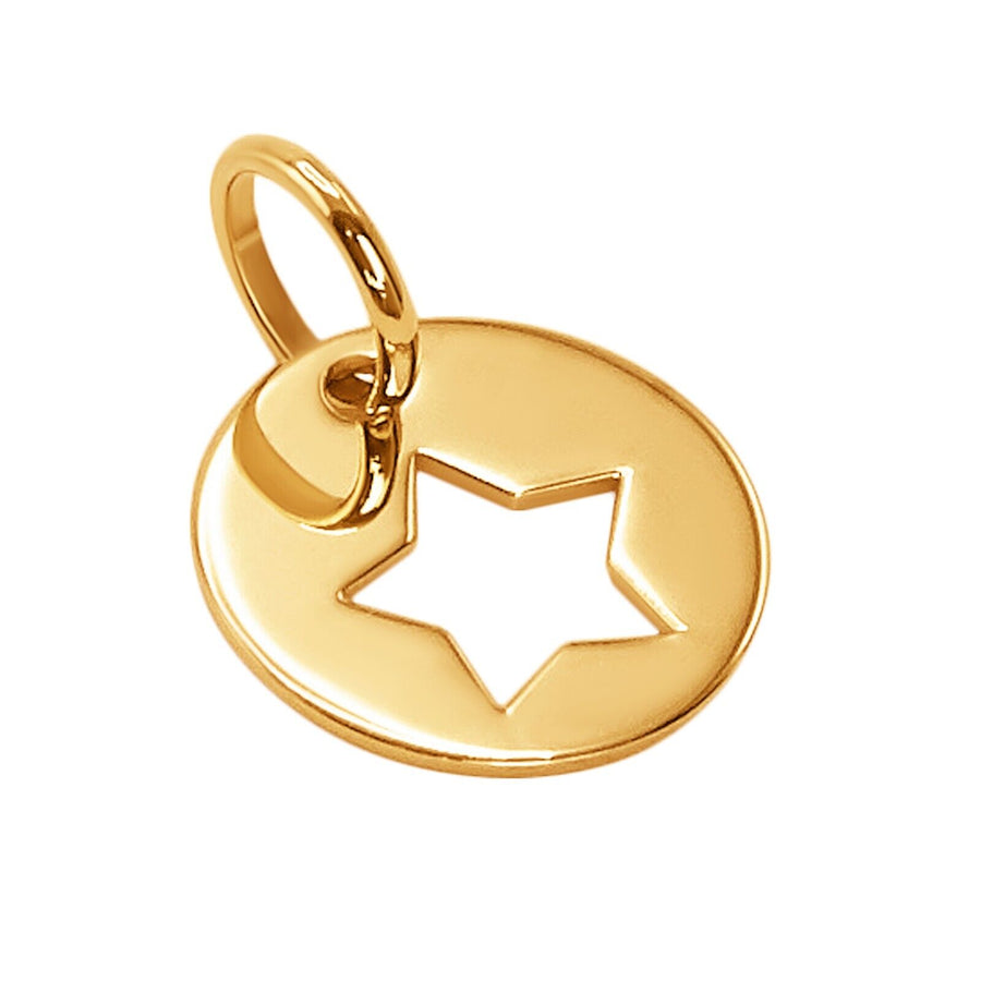 14k Pure Solid Yellow Gold Five Point Star Round Cute Delicate Charm Pendant