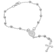 925 Solid Pure Sterling Silver Rosary Cross Virgin Mary Prayer Bracelet 7 Inches