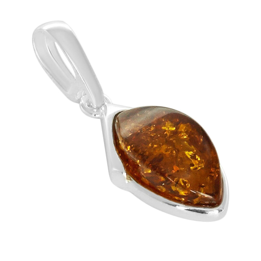925 Solid Pure Sterling Silver Honey Baltic Amber Designer Marquise Nice Pendant