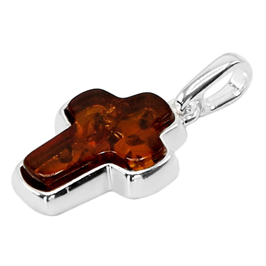 925 Solid Pure Sterling Silver Honey Baltic Amber Small Beautiful Cross Pendant
