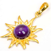 925 Solid Gold Plated Sterling Silver Violet Amber Flaming Sun Beautiful Pendant