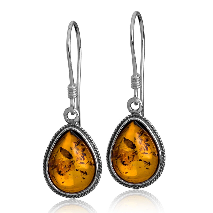925 Solid Sterling Silver Honey Baltic Amber Filigree Beautiful Drop Earrings