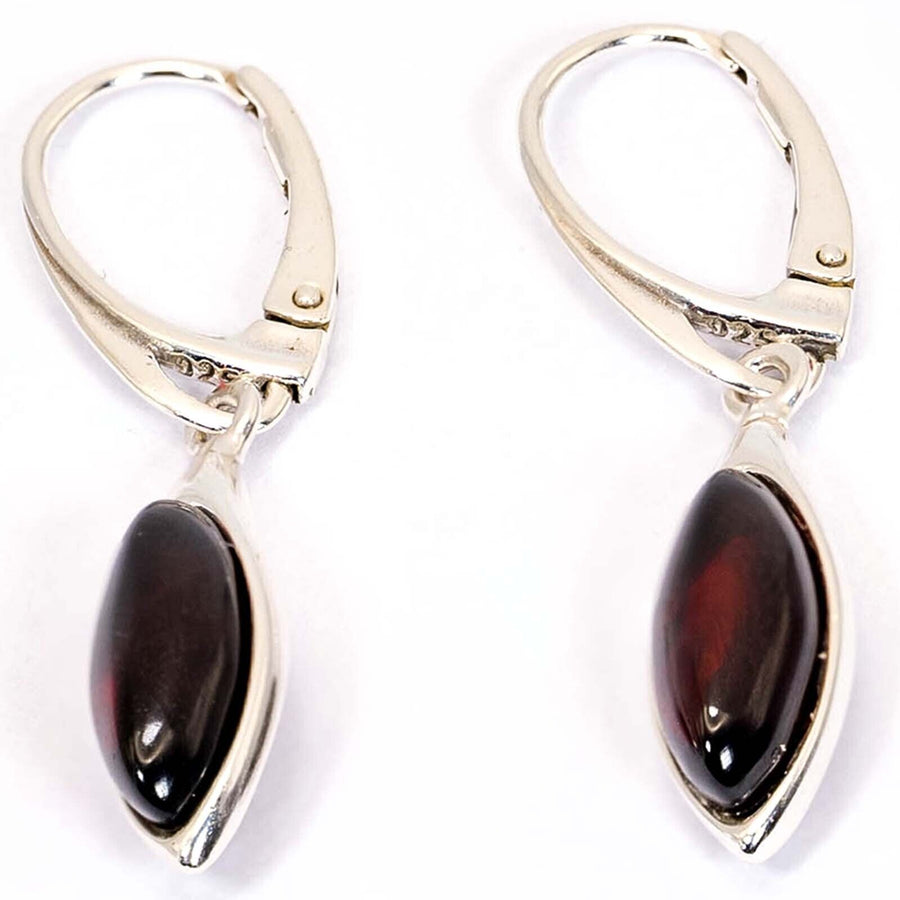 925 Solid Sterling Silver Cherry Baltic Amber Marquise Beautiful Drop Earrings