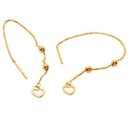 10k Pure Solid Yellow Gold Heart Long Drop Dangle Nice Threader Pretty Earrings