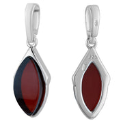 925 Solid Pure Sterling Silver Dark Red Baltic Amber Designer Marquise Pendant
