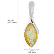 925 Solid Pure Sterling Silver Lemon Baltic Amber Designer Marquise Nice Pendant