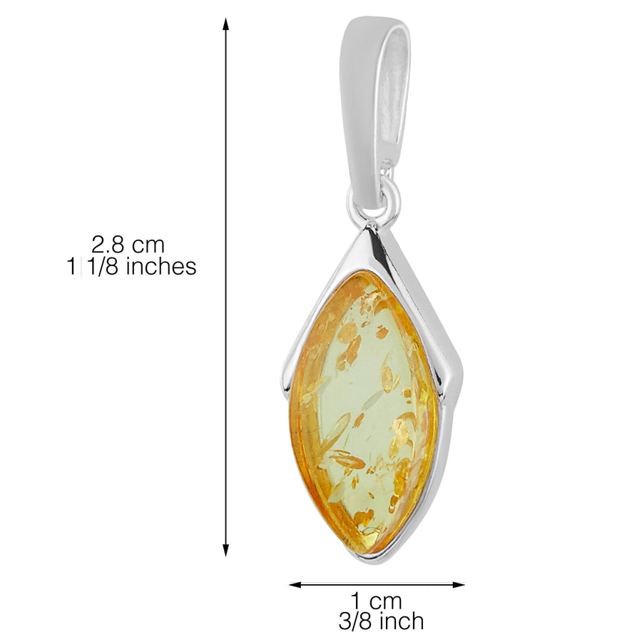 925 Solid Pure Sterling Silver Lemon Baltic Amber Designer Marquise Nice Pendant