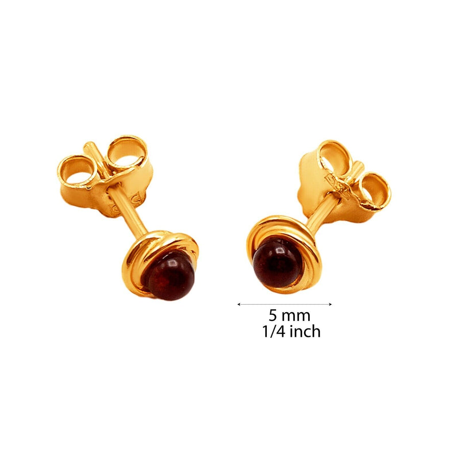 14k Pure Solid Yellow Gold Honey Baltic Amber Round Nice Small Stud Earrings