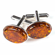 925 Solid Pure Sterling Silver Cognac Baltic Amber Oval Classic Men Cufflinks