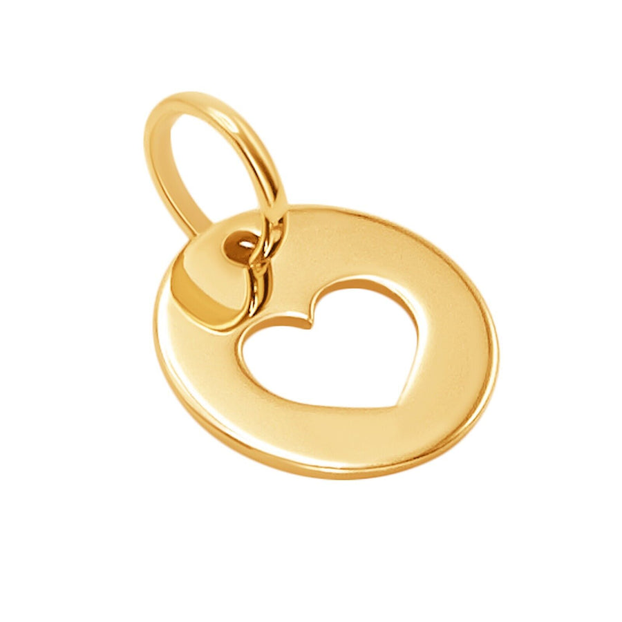 10k Pure Solid Yellow Gold Laser Cut Round Heart Love Delicate Charm Pendant