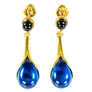 925 Solid Gold Plated Sterling Silver Blue Amber Designer Pretty Drop Earrings