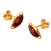 14k Pure Solid Yellow Gold Honey Baltic Amber Marquise Nice Small Stud Earrings