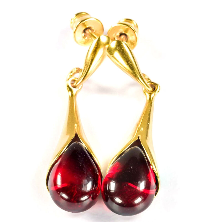 925 Solid Gold Plated Sterling Silver Red Amber Designer Pretty Drop Earrings