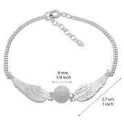 925 Solid Pure Sterling Silver Angel Wings Ball Curb Chain Bracelet 8 Inches