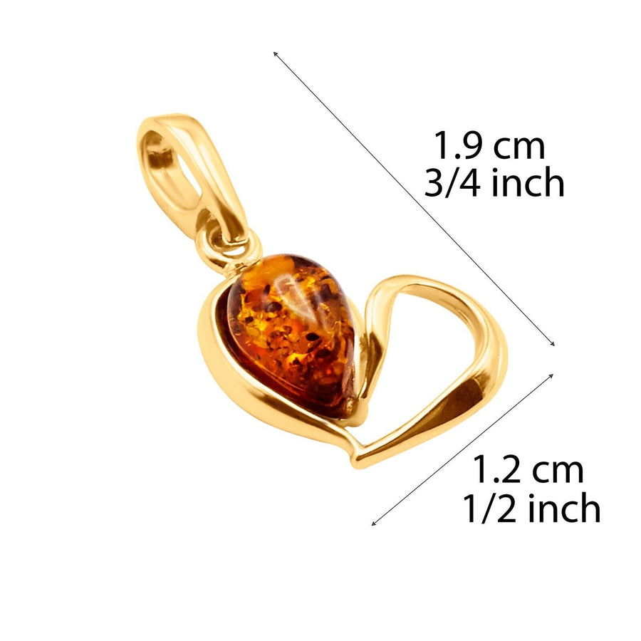 14k Pure Solid Yellow Gold Honey Baltic Amber Small Heart Nice Charm Pendant