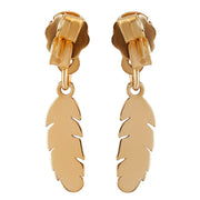 14k Solid Pure Yellow Gold Delicate Feather Designer Earrings