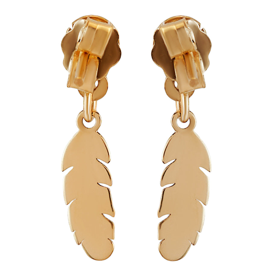 14k Solid Pure Yellow Gold Delicate Feather Designer Earrings
