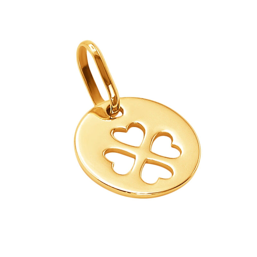 14k Pure Solid Yellow Gold Clover Hearts Round Delicate Pretty Designer Charm