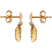 14k Solid Pure Yellow Gold Small Cute Delicate Feather Designer Dangle Earrings