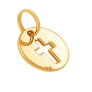 10k Solid Yellow Gold Cross Laser Cut Delicate Beautiful Round Charm Pendant