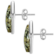 925 Solid Pure Sterling Silver Green Baltic Amber Marquise Stud Pretty Earrings