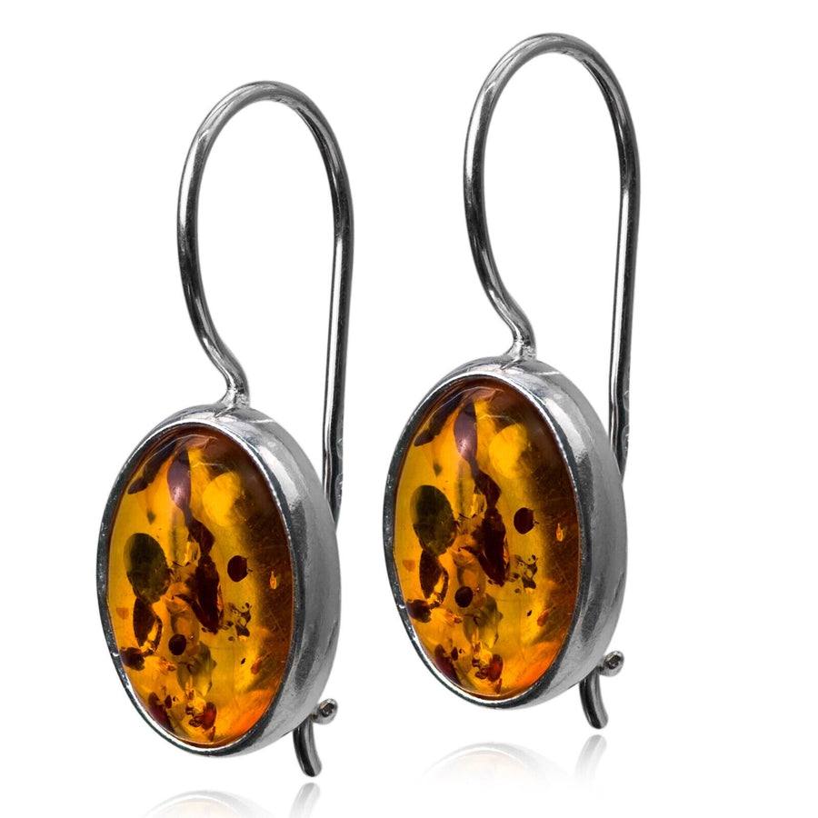 925 Solid Sterling Silver Honey Baltic Amber Beautiful Oval French Wire Earrings