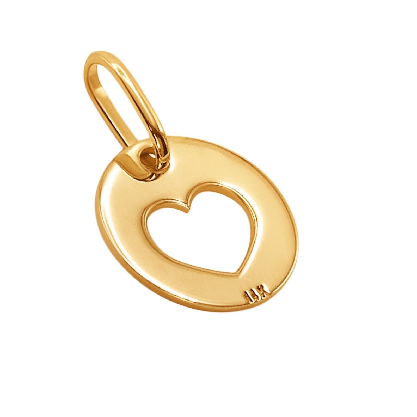 10k Pure Solid Yellow Gold Laser Cut Round Small Heart Delicate Charm Pendant