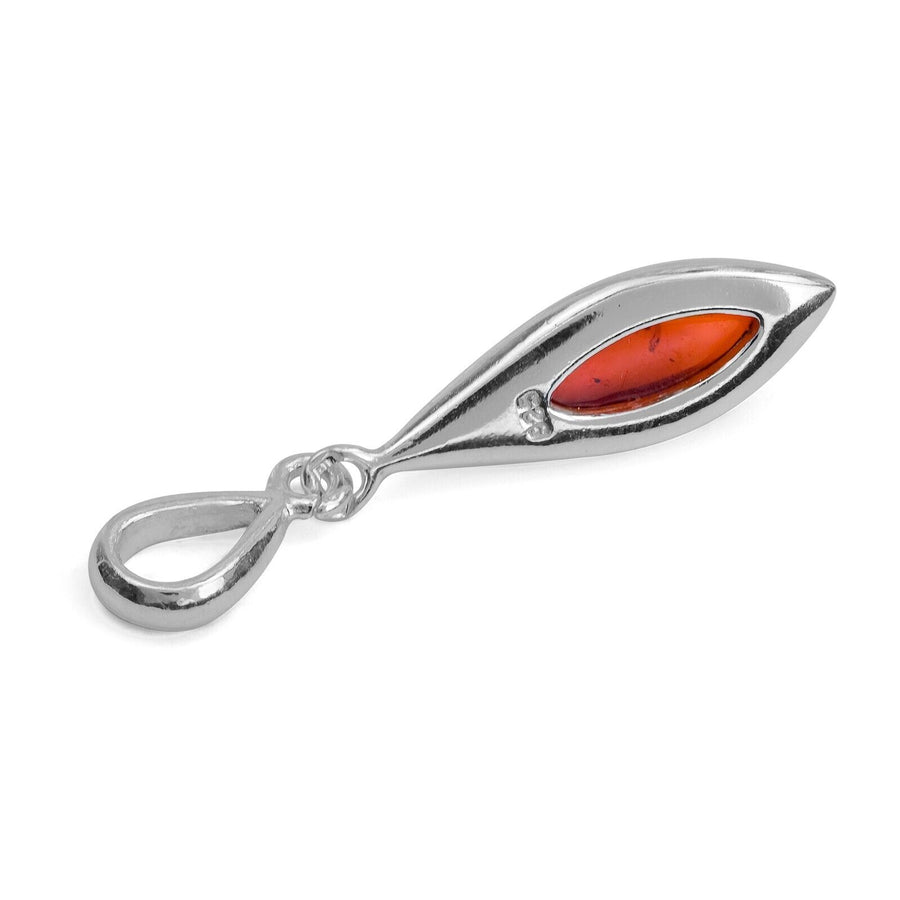 925 Solid Sterling Silver Baltic Cherry Amber Marquise Beautiful Drop Pendant