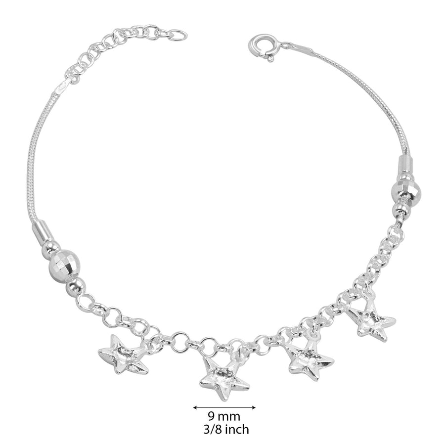 925 Solid Pure Sterling Silver Sea Star Snake Rolo Chain Nice Bracelet 8 Inches