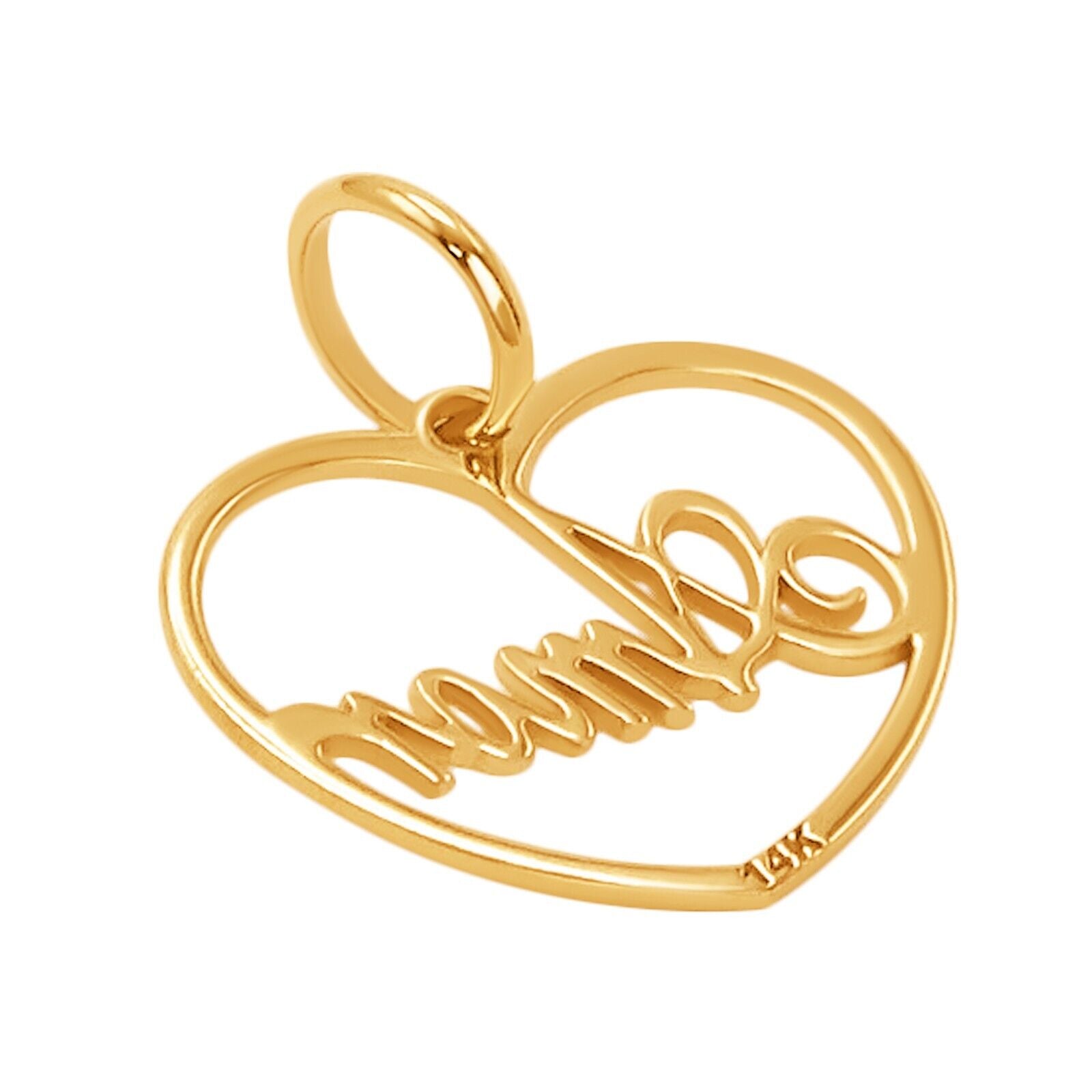 14k Solid Yellow Gold Heart Amor Love Laser Cut Delicate Small Charm Pendant