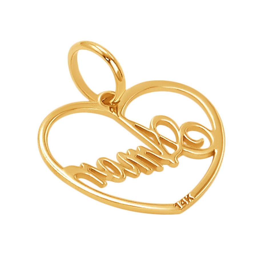 14k Solid Yellow Gold Heart Amor Love Laser Cut Delicate Small Charm Pendant