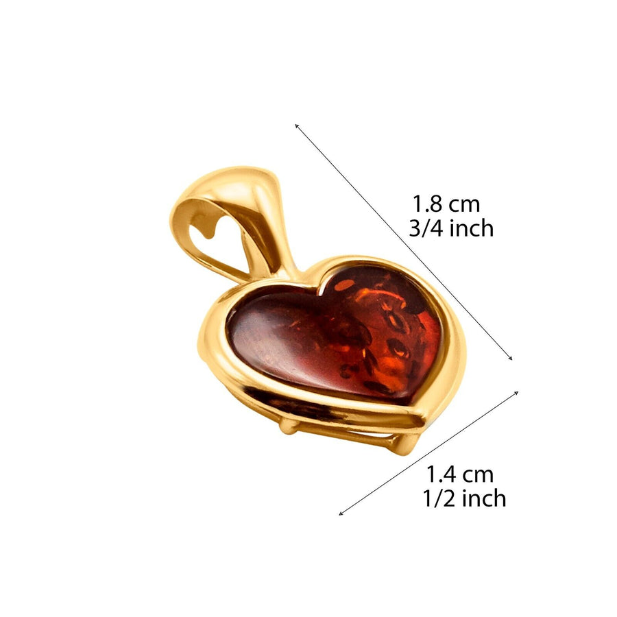 14k Pure Solid Yellow Gold Honey Baltic Amber Medium Pretty Heart Slider Pendant