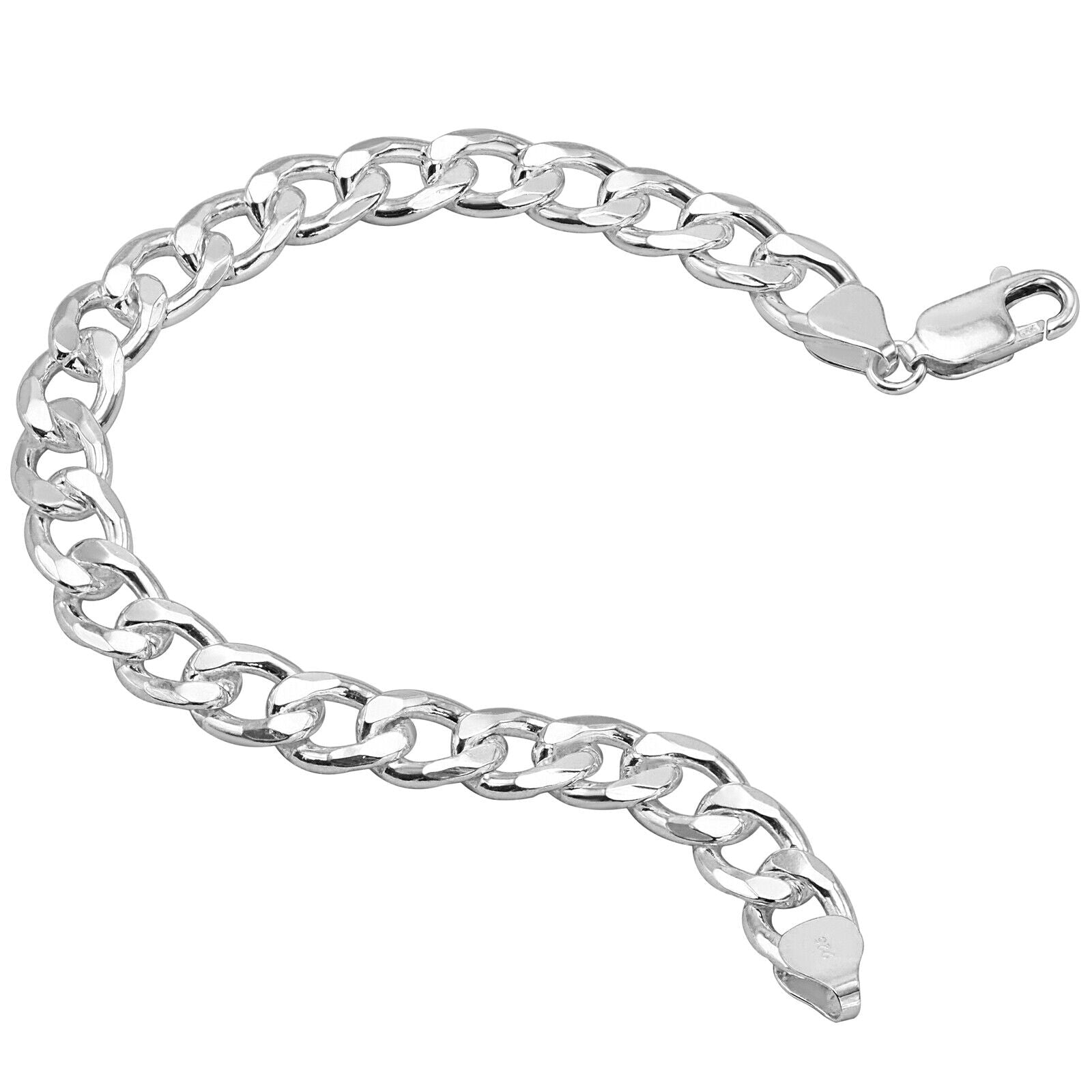925 Pure Solid Sterling Silver 8 mm Cuban Link Curb Chain Men Bracelet 8 Inches
