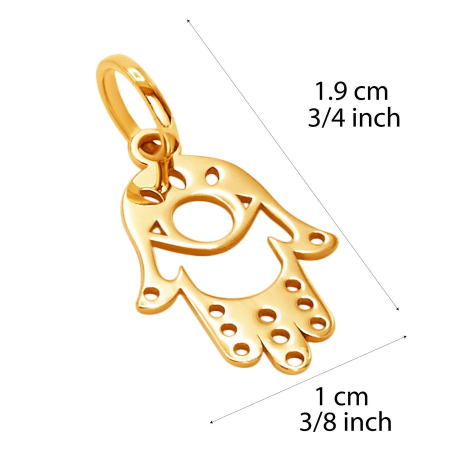 14k Pure Solid Yellow Gold Hamsa Hand Religious Amulet Delicate Charm Pendant