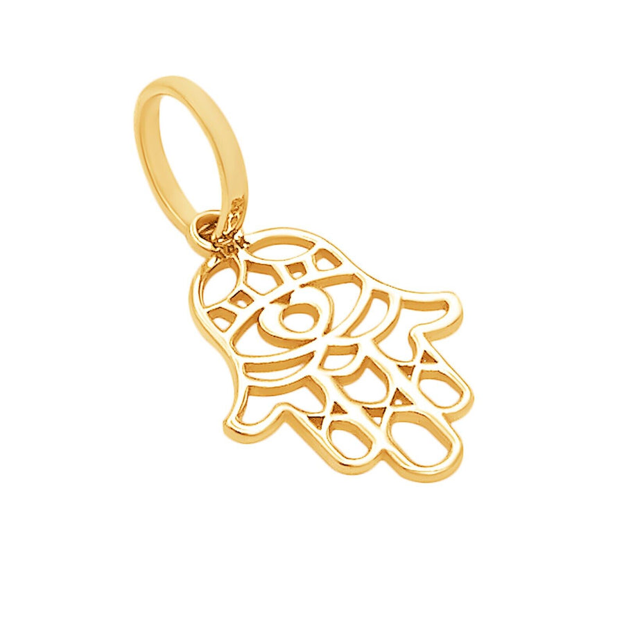 10k Pure Solid Yellow Gold Hamsa Hand Laser Cut Delicate Beautiful Charm Pendant