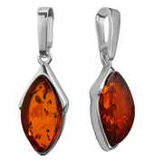 925 Solid Pure Sterling Silver Honey Baltic Amber Designer Marquise Nice Pendant