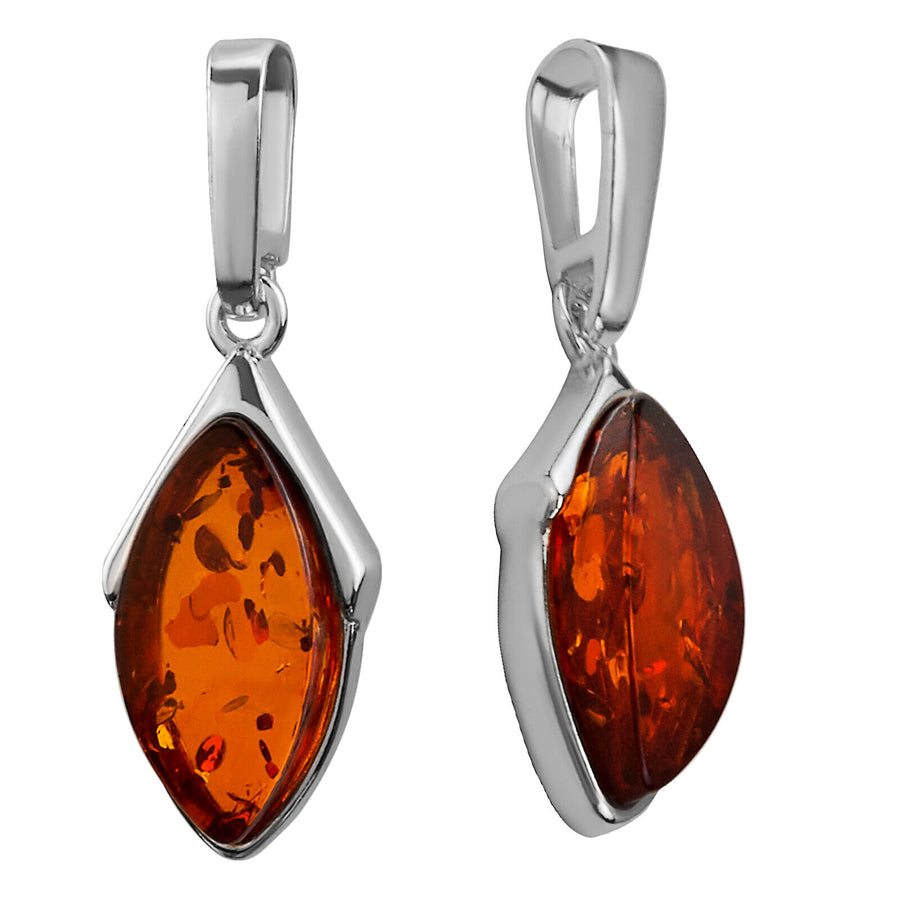 925 Solid Pure Sterling Silver Honey Baltic Amber Designer Marquise Nice Pendant