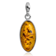925 Solid Sterling Silver Honey Baltic Amber Designer Oval Beautiful Pendant