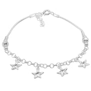 925 Solid Pure Sterling Silver Sea Star Snake Rolo Chain Nice Bracelet 8 Inches