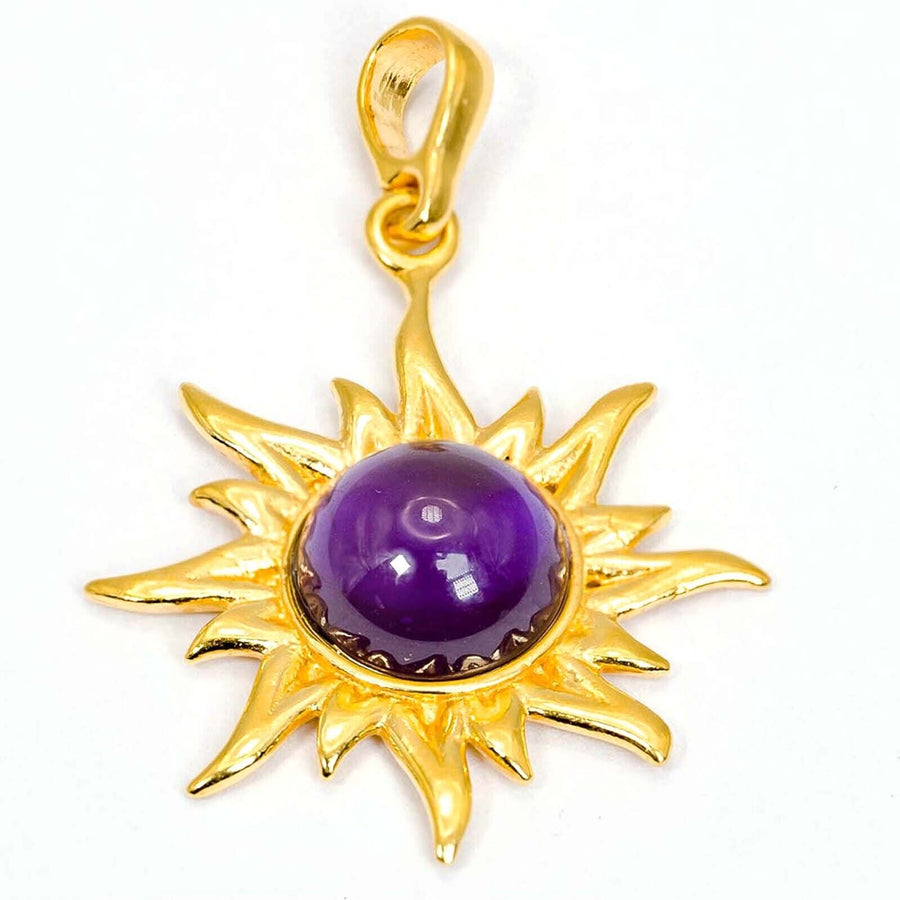 925 Solid Gold Plated Sterling Silver Violet Amber Flaming Sun Beautiful Pendant
