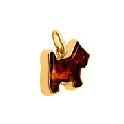 14k Pure Solid Yellow Gold Honey Baltic Amber Small Nice Terrier Charm Pendant