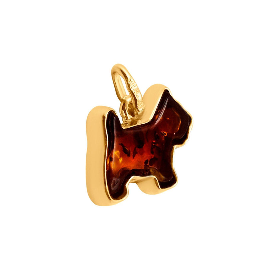 14k Pure Solid Yellow Gold Honey Baltic Amber Small Nice Terrier Charm Pendant
