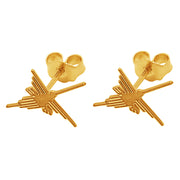 14k Solid Yellow Gold Nazca Line Colibri Hummingbird World Wonder Stud Earrings