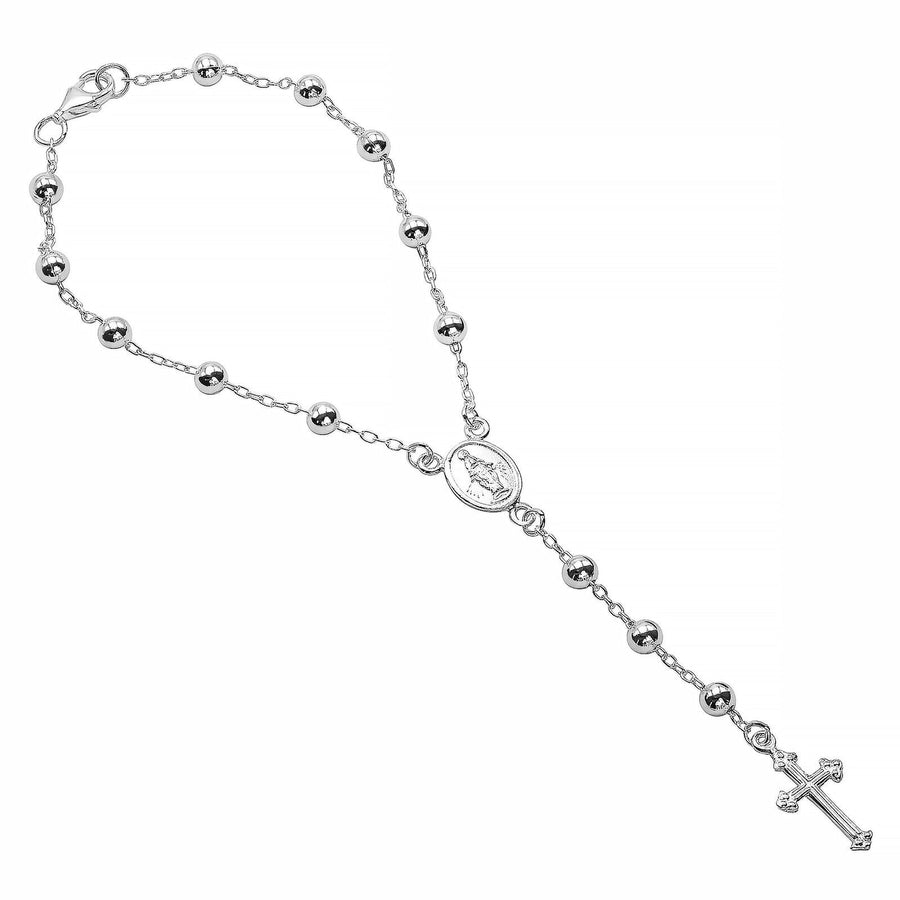 925 Solid Pure Sterling Silver Rosary Cross Virgin Mary Prayer Bracelet 7 Inches