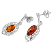 925 Solid Sterling Silver Natural Cognac Baltic Amber Classic Oval Nice Earrings