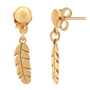 14k Solid Pure Yellow Gold Delicate Feather Designer Earrings