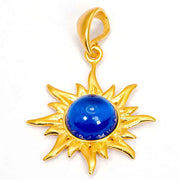 925 Solid Gold Plated Sterling Silver Blue Amber Flaming Sun Beautiful Pendant